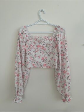 Women's Pink Floral Square-Neck Crop Top